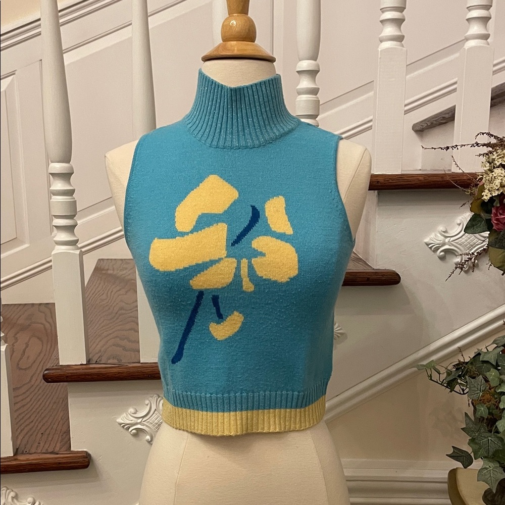 Vibrant Blue and Yellow Turtleneck Sweater Vest